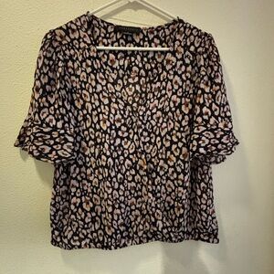 Sanctuary Brown and Black Flutter Sleeve Blouse